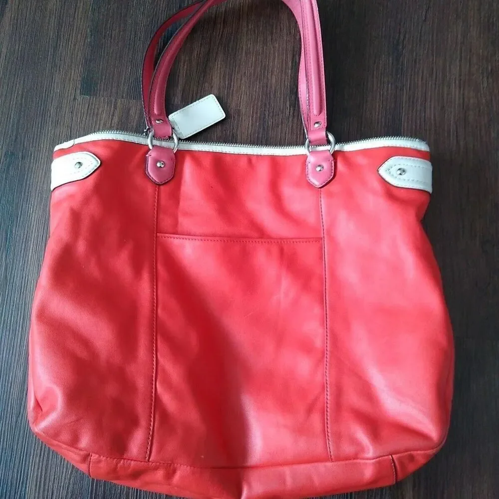 Coach Calfskin Leather Y2K Orange Tote Satchel 90s